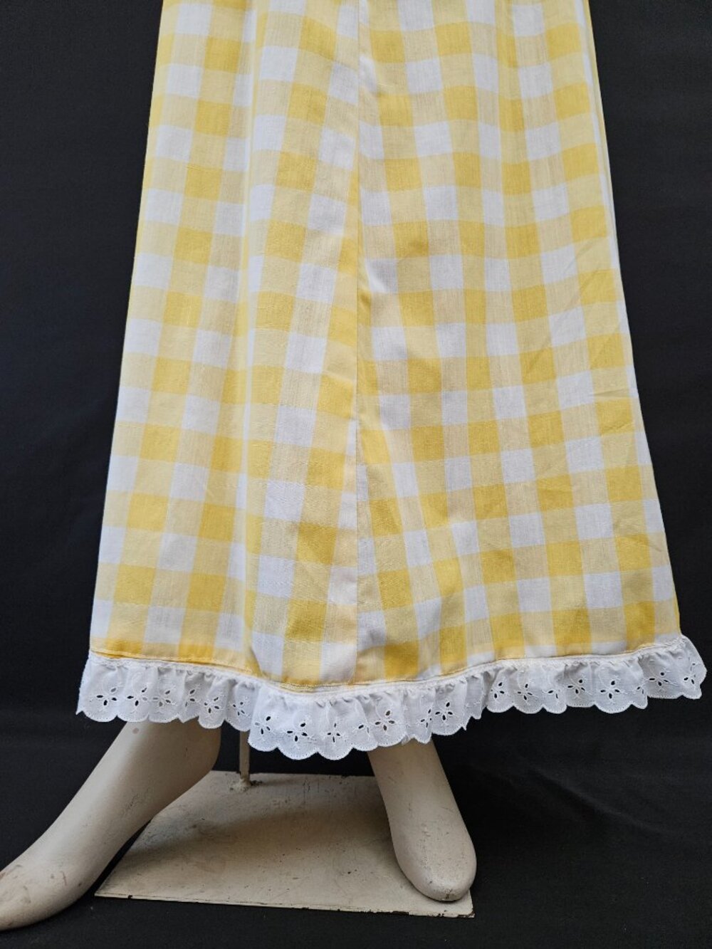 60s/70s Yellow Gingham Ruffled Trim Maxi Dress - Picture 7 of 15